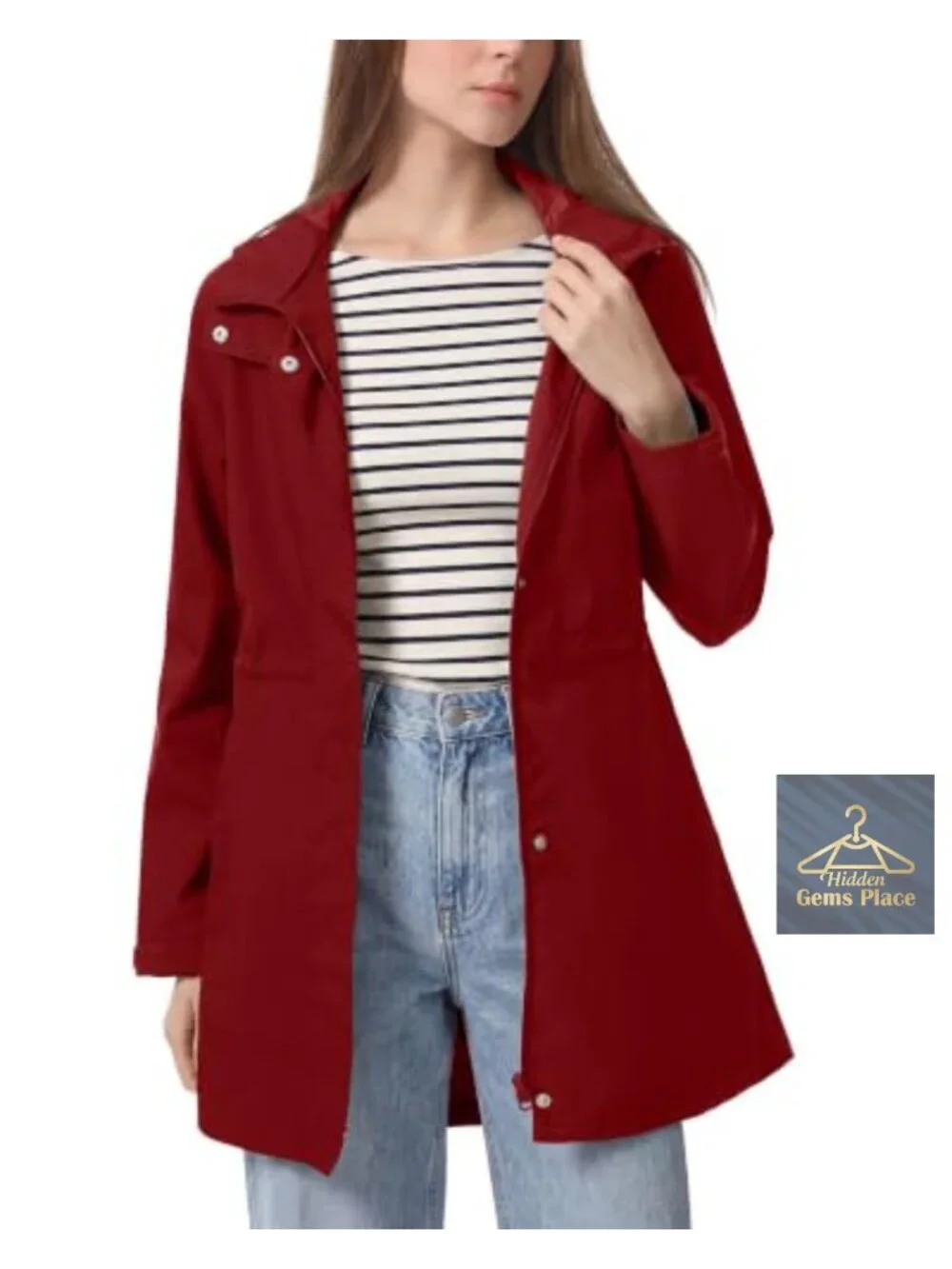 Women's Waterproof Hooded Long Raincoat Windbreaker Packable Lightweight